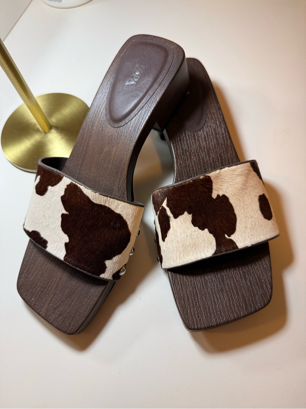 Zara Cow Print Faux Fur Leather Sandals - Picture 3 of 7